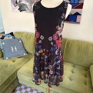 Desigual Black Floral Midi Dress sz L